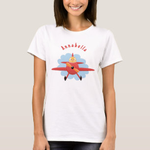 Cute bird flying red airplane cartoon illustratie t-shirt