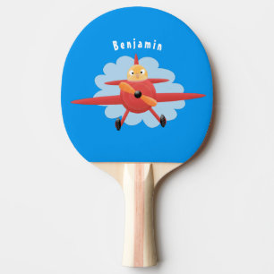 Cute bird flying red airplane cartoon illustratie tafeltennisbatje