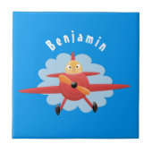 Cute bird flying red airplane cartoon illustratie tegeltje (Voorkant)