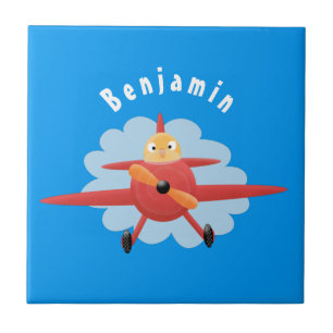 Cute bird flying red airplane cartoon illustratie tegeltje