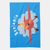 Cute bird flying red airplane cartoon illustratie theedoek (Verticaal)