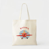 Cute bird flying red airplane cartoon illustratie tote bag (Voorkant)