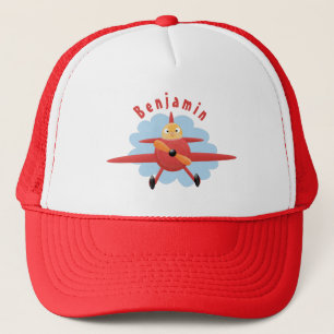 Cute bird flying red airplane cartoon illustratie trucker pet