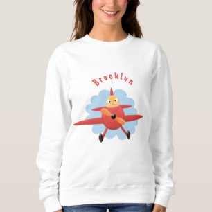 Cute bird flying red airplane cartoon illustratie trui