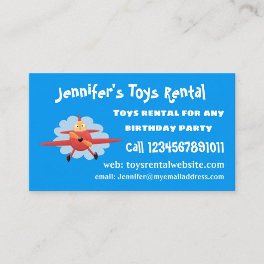 Cute bird flying red airplane cartoon illustratie visitekaartje (Voorkant)