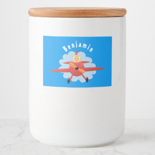 Cute bird flying red airplane cartoon illustratie voedselcontainer etiket