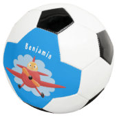 Cute bird flying red airplane cartoon illustratie voetbal (Drie kwart)