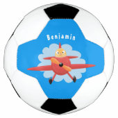 Cute bird flying red airplane cartoon illustratie voetbal (Voorkant)