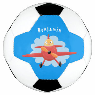 Cute bird flying red airplane cartoon illustratie voetbal
