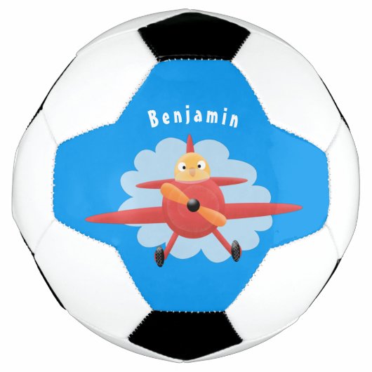 Cute bird flying red airplane cartoon illustratie voetbal (Voorkant)
