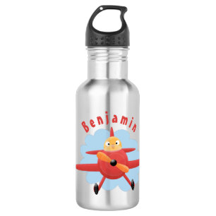 Cute bird flying red airplane cartoon illustratie waterfles