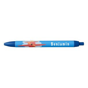 Cute bird flying red airplane cartoon illustratie zwarte inkt pen