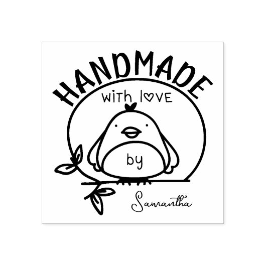 Cute Bird Handmade with Love by (aangepaste naam) Rubberstempel (Afrduk)
