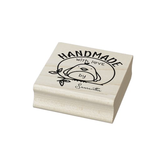 Cute Bird Handmade with Love by (aangepaste naam) Rubberstempel (Stempel)