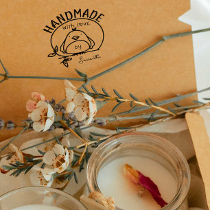 Cute Bird Handmade with Love by (aangepaste naam) Rubberstempel