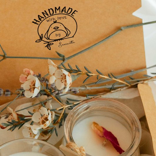 Cute Bird Handmade with Love by (aangepaste naam) Rubberstempel