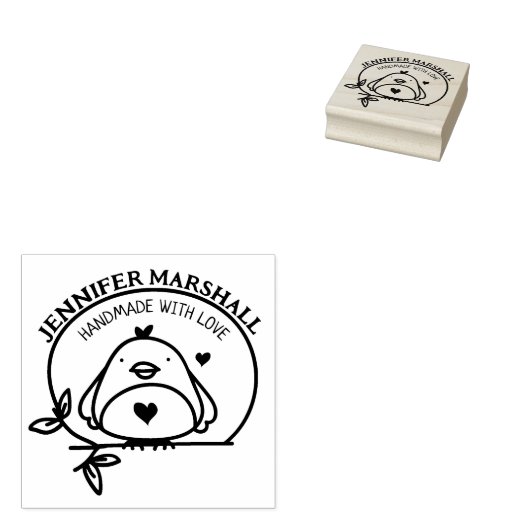 Cute Bird Handmade with Love by (aangepaste naam) Rubberstempel (Gestempeld)