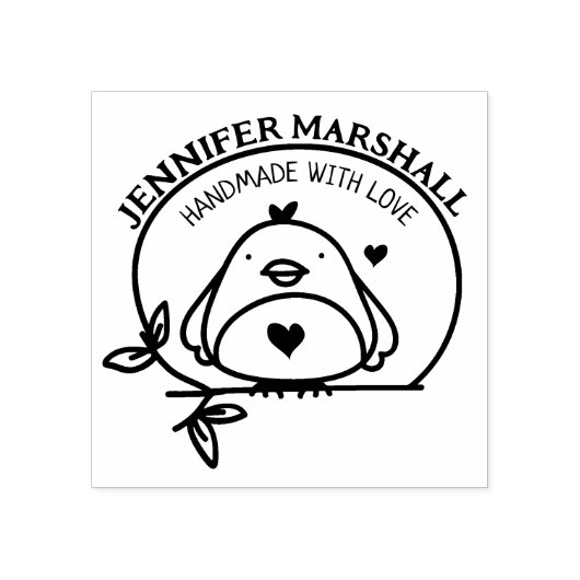 Cute Bird Handmade with Love by (aangepaste naam) Rubberstempel (Afrduk)