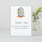 Cute Bird Hatching Boy Baby shower Dank je wel Kaart (Staand voorkant)