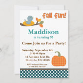 Cute Bird in a Nest Herfst Birthday Party Invitati Kaart (Voorkant)