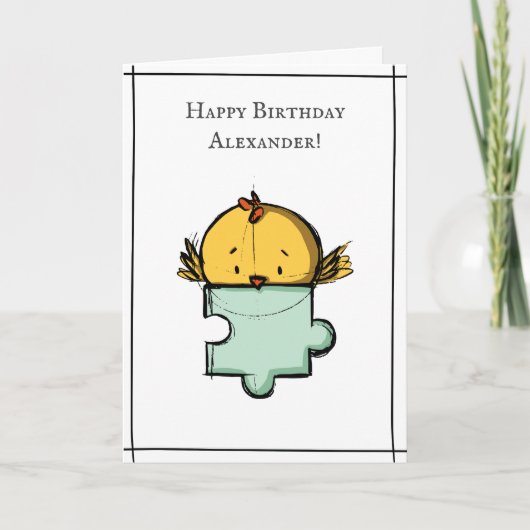 Cute Bird met Puzzle Piece Personalized Birthday Kaart (Voorkant)