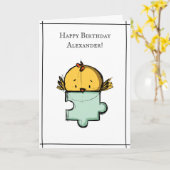 Cute Bird met Puzzle Piece Personalized Birthday Kaart (Gele Bloem)