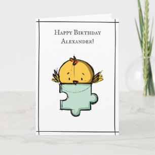 Cute Bird met Puzzle Piece Personalized Birthday Kaart