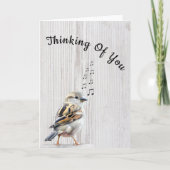 Cute Bird Muzieknoten Denking of You Card Kaart (Voorkant)