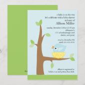 Cute Bird Nest Baby Boy Baby shower Kaart (Voorkant / Achterkant)