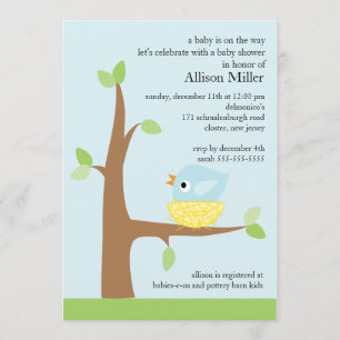 Cute Bird Nest Baby Boy Baby shower Kaart