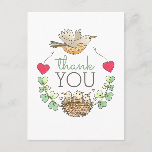 Cute Bird Nest Bedankt Briefkaart (Voorkant)