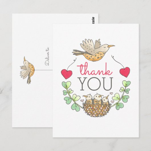 Cute Bird Nest Bedankt Briefkaart (Voorkant / Achterkant)