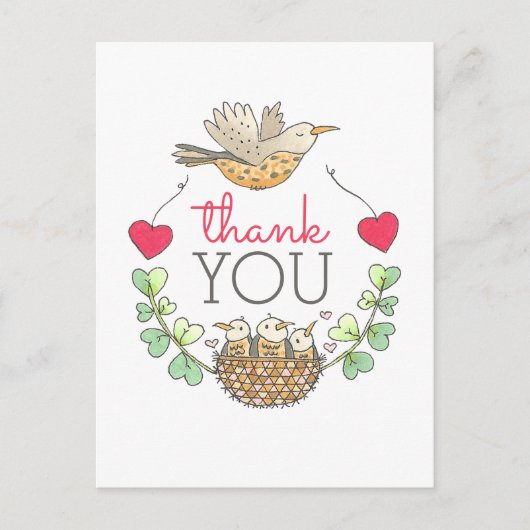 Cute Bird Nest Bedankt Briefkaart (Voorkant)