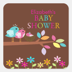 Cute Bird Nest Bedankt voor het Baby shower Square Vierkante Sticker