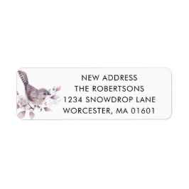 Cute Bird New Home Roos Pink Floral Return Address Etiket