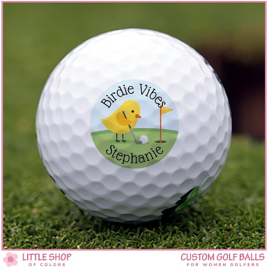 Cute Bird on Putting Green Birdie Vibes Custom Golfballen