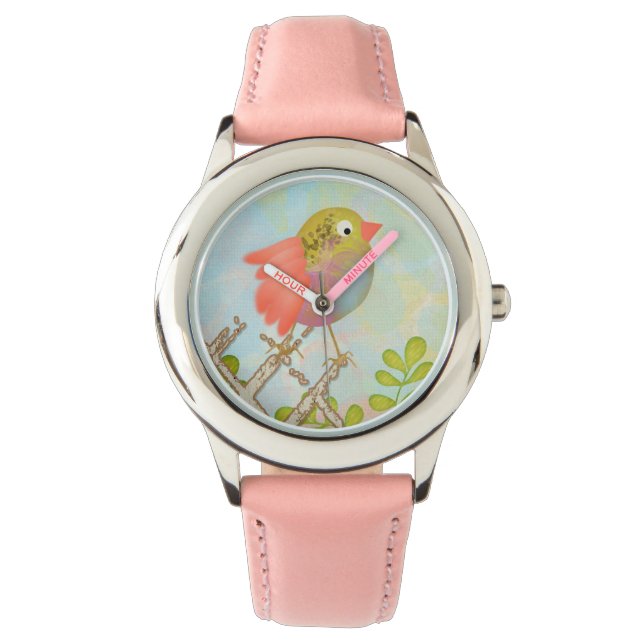 Cute Bird op een Kind van de Omheining Horloge (Voorkant)