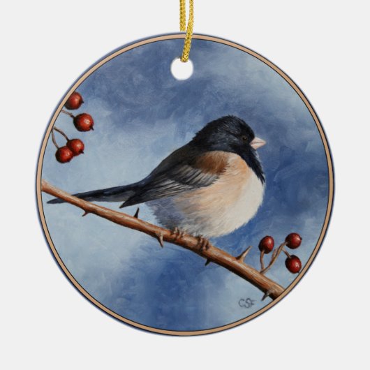 Cute Bird Oregon Junco en Winter Berries Keramisch Ornament (Voorkant)