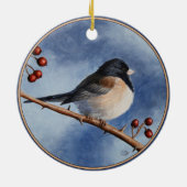 Cute Bird Oregon Junco en Winter Berries Keramisch Ornament (Achterkant)