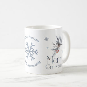 Cute Bird Pine Branch Red Berries Merry Kerstmis Koffiemok