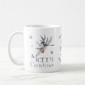 Cute Bird Pine Branch Red Berries Merry Kerstmis Koffiemok (Links)