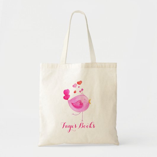 Cute bird roze kind genaamd id library canvas tas (Voorkant)