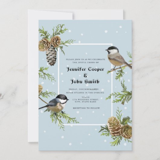 Cute Bird Snow Pine Cone Winter Weddenschap Kaart (Voorkant)