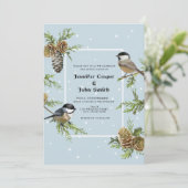 Cute Bird Snow Pine Cone Winter Weddenschap Kaart (Staand voorkant)
