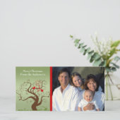 Cute Bird Swirl Tree Wood Gradin Family Photo Card Feestdagenkaart (Staand voorkant)