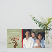 Cute Bird Swirl Tree Wood Gradin Family Photo Card Feestdagenkaart (Staand voorkant)