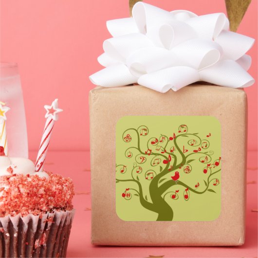 Cute Bird Tree Gifts and Invitting Vierkante Sticker (Feest)