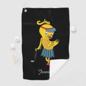 Cute Birdie Monogram Black Golfhanddoek (Insitu)