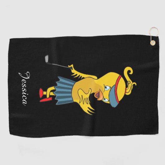 Cute Birdie Monogram Black Golfhanddoek (Horizontaal)