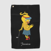 Cute Birdie Monogram Black Golfhanddoek (Voorkant)